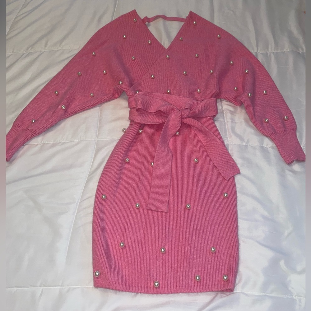 Pink Pearl Sweater Dress-S
